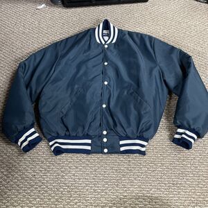 Mens Holloway Navy Blue Nylon Varsity Jacket Size XL button Up